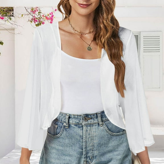 Kilaqueen Open Front Cardigan for Women Summer Sheer Cover Up Top Shrug Chiffon Cardigans Lightweight Bolero Shrug for Dresses