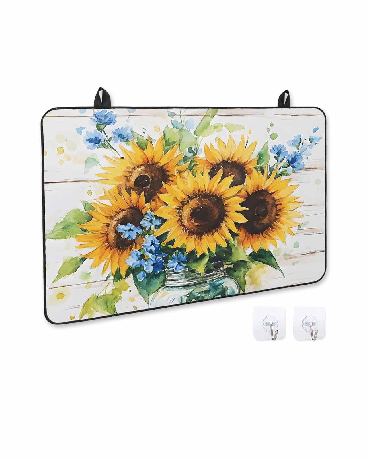 nqOlkjepod Large Induction Cooktop Protector Mat 24"x21", Sunflower Stove Top Covers for Electric Stove, Retro Country Garden Floral Blue Wildflower Stove Burner Cover Mats, Glass Top Stove Cover