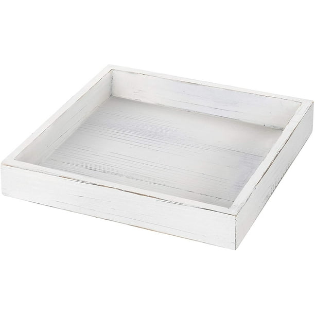 DecorX 10Inch Square Vintage White Wood Serving Tray