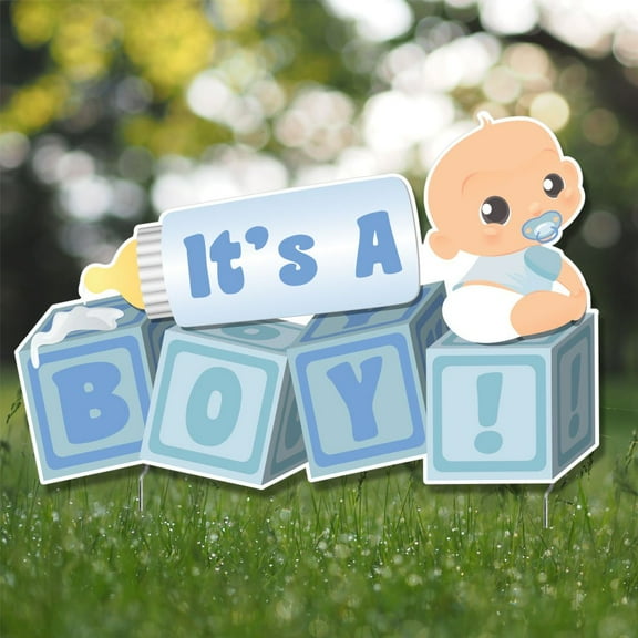 Baby Announcement Yard Sign - Light Skin Tone Baby - It's A Boy