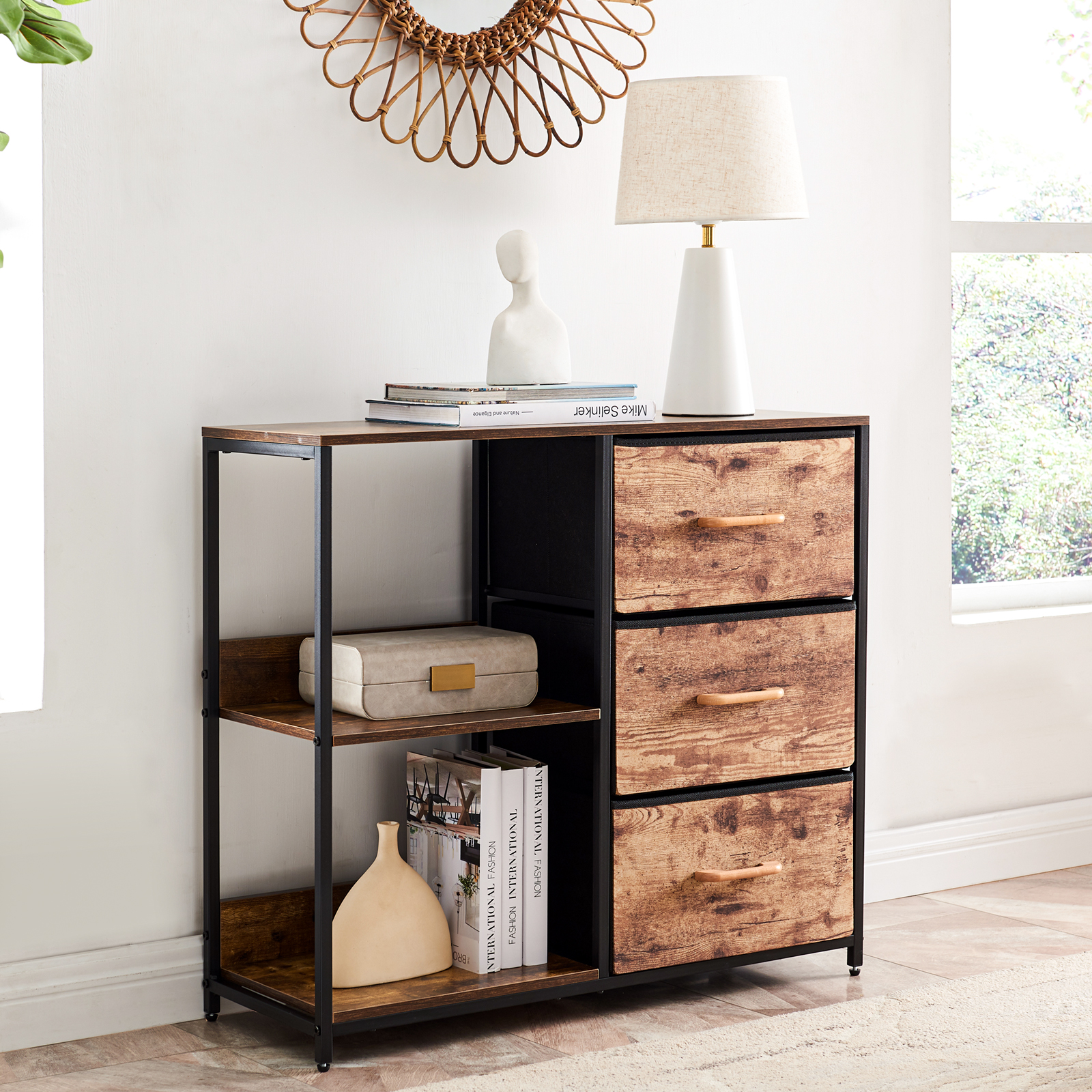 EiweLive Console Table with Drawers, Wood Hallway Table with Storage