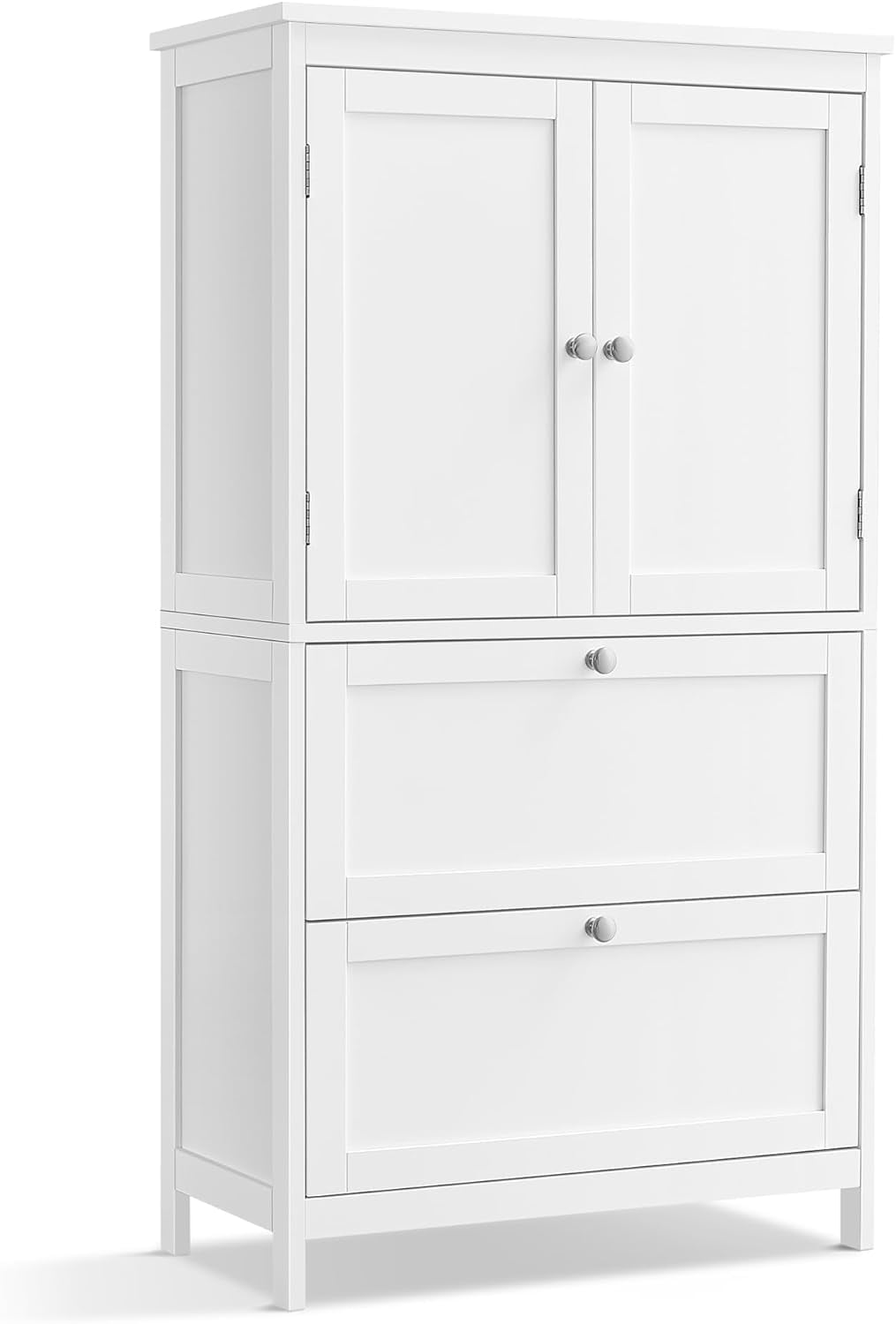 Floor Storage Cabinet, Storage Unit, Freestanding  Cabinet with 2 Drawers and 2 Doors, Adjustable Shelf, 11.8 x 23.6 x 43.3 Inches, White