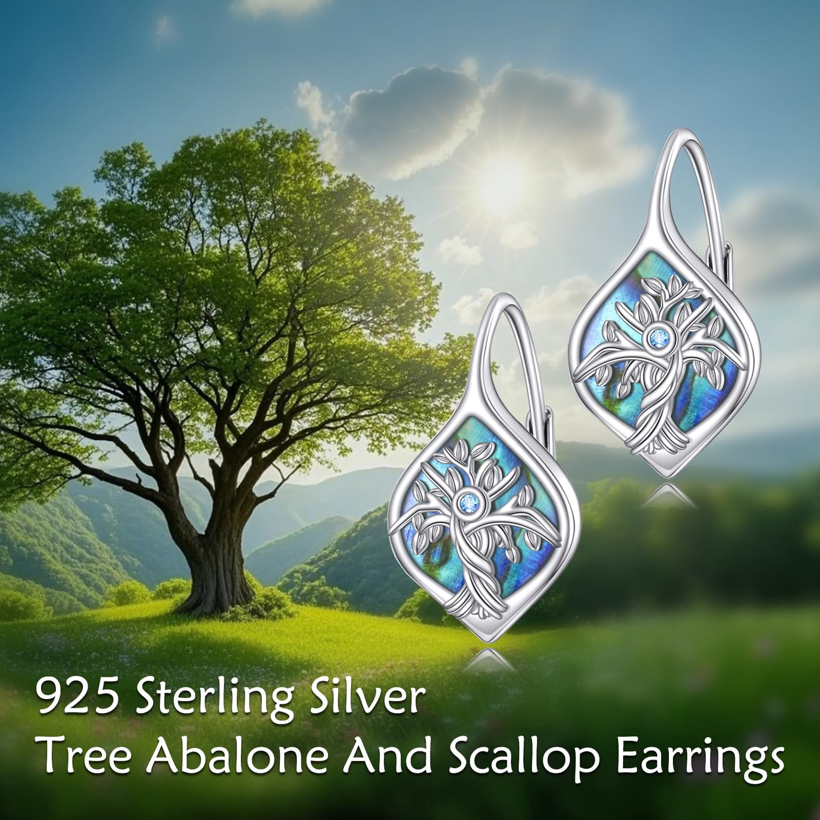 YAFEINI Abalone Shell Tree of Life Earings Sterling Silver Tree of Life Earring Leaver back Earrings Hypoallergenic Jewelry Gifts for Women Wife Birthday