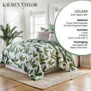 Lauren Taylor LEILANI 3 Pieces Queen Quilt Set - 100% Polyester Bedding Quilt, Lightweight and Breathable Quilt with Easy-Care Machine Washable Fabric, Soft & Durable (1 Quilt & 2 Matching Shams)