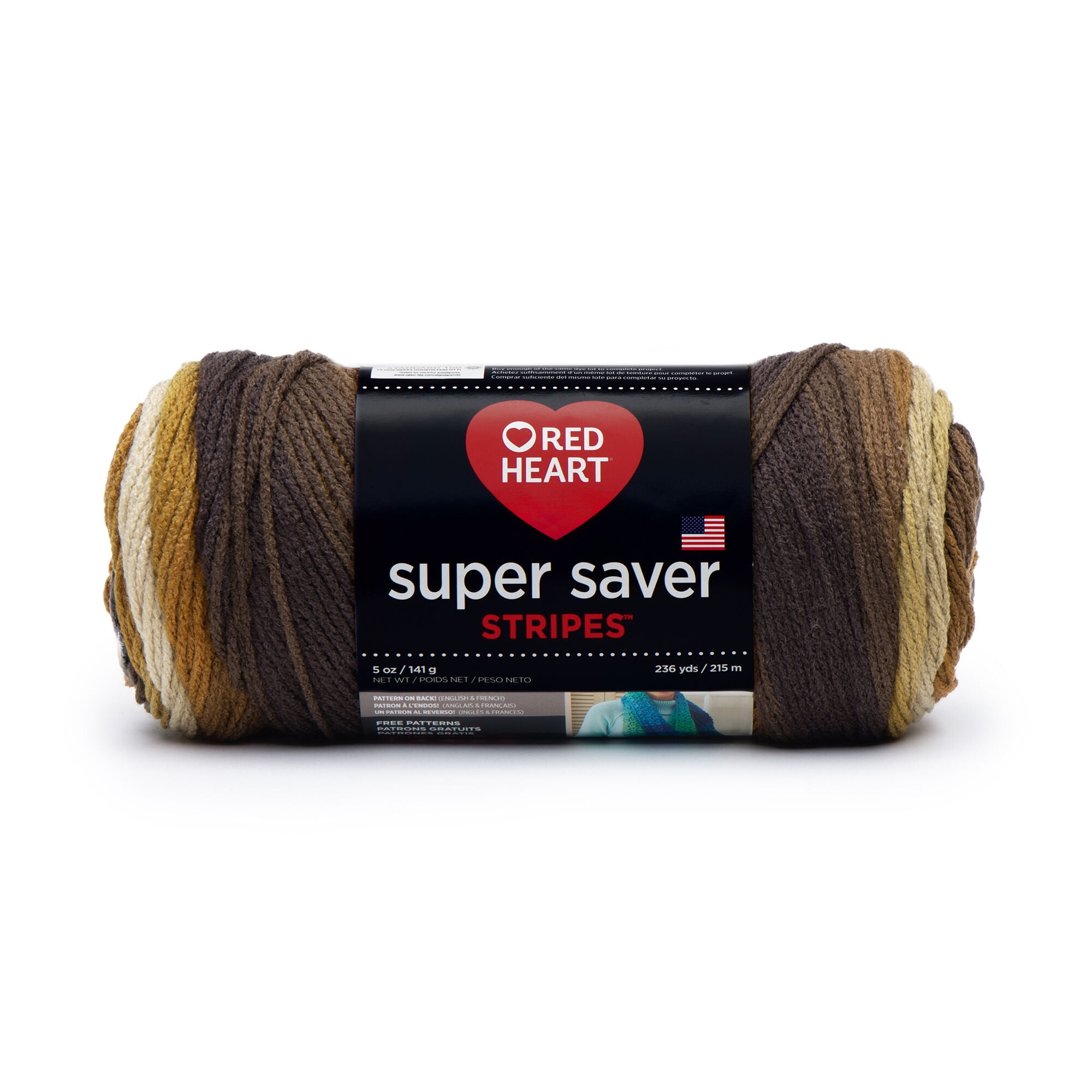 Red Heart Super Saver Size 4 Acrylic Latte Stripe Yarn, 236 yd