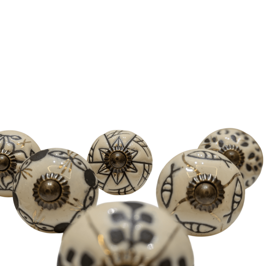 Vriksha Kraft Round Cabinet Knobs Ceramic Off-White with Hardware Fittings 12 Piece 12 Pack