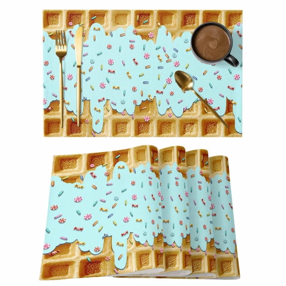 Blue Dessert Cake Placemats Set of 12 Modern Delicious Candy Watercolor Place Mats Indoor Wipeable Table Mats Washable Cloth Dining Table Placemats for Kitchen Holiday Party Home Decor 13x19 Inch