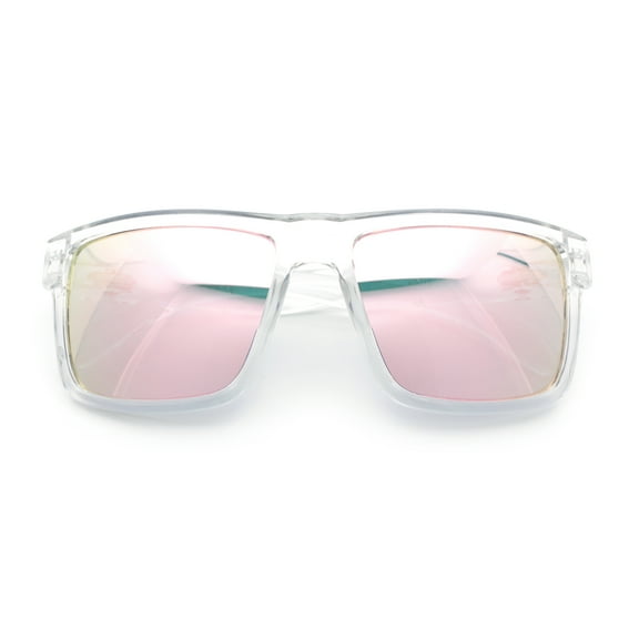 Mens Classic Suburb Urban Rectangular Sport Horn Rim Plastic Sunglasses Clear - Pink Mirror