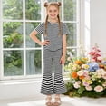 thumbnail image 2 of KPOPLK Baby Girl Summer 2 Piece Outfits Ruffle Short Sleeve Tops Striped Print Jogger Pants Casual Soft Comfy Clothes 12 18 24 Months Infant Toddler Size 8-9 Years,Black, 2 of 6