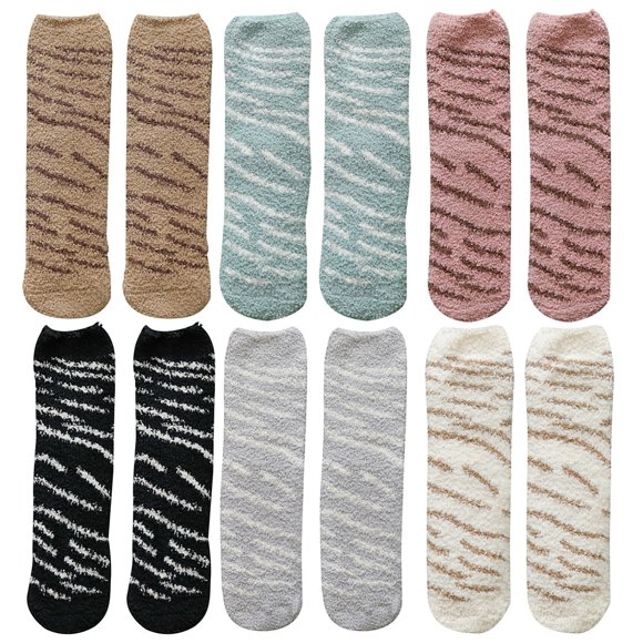 Coofit 6 Pair Fuzzy Crew Socks Warm Soft Cat Paw Socks Animal Cozy Socks for Women