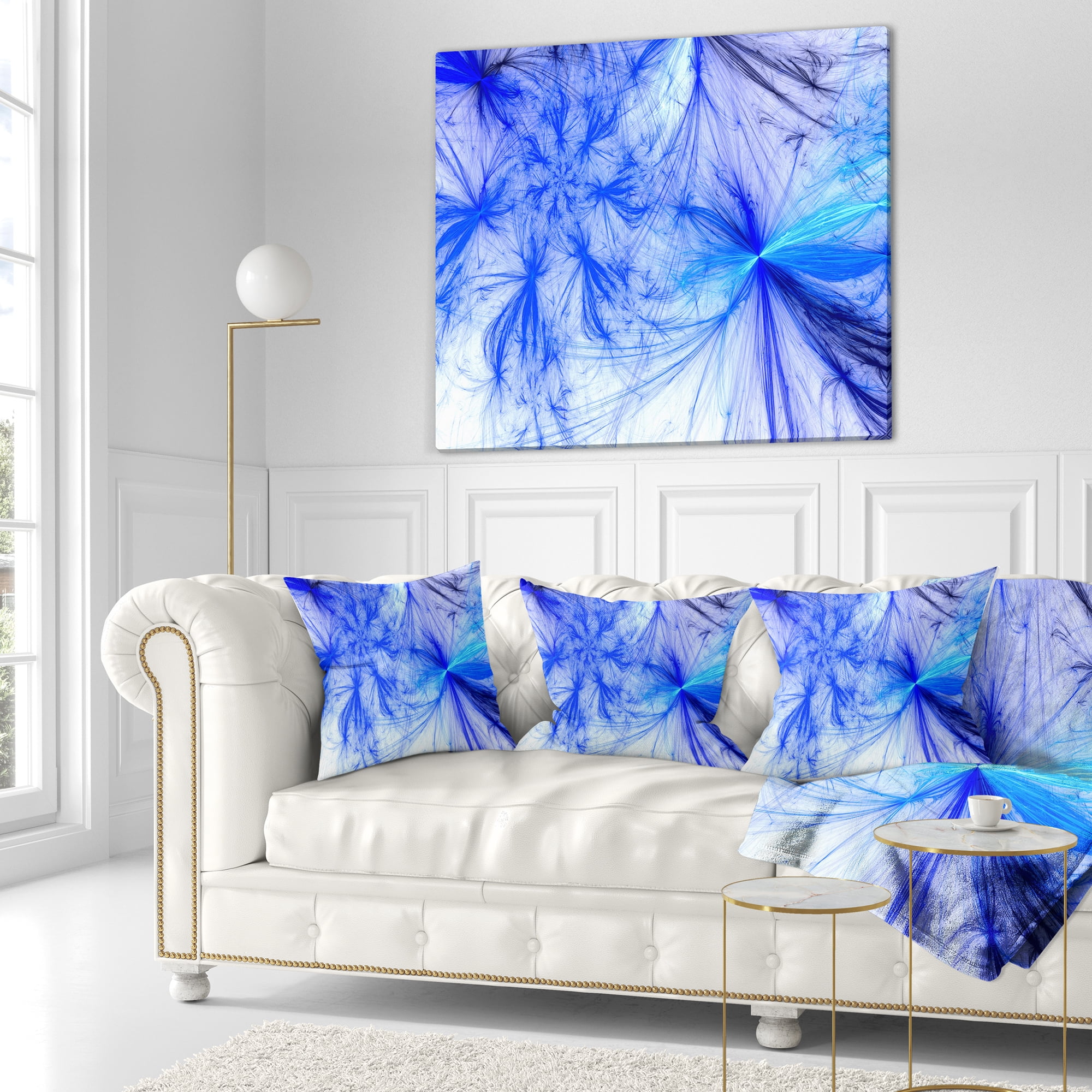 Designart Christmas Fireworks Blue - Abstract Throw Pillow - 18x18