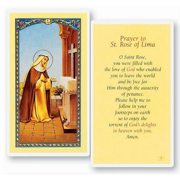 Saint Rose of Lima Laminated Catholic Prayer Holy Card with Prayer on Back, Pack of 25