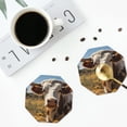thumbnail image 4 of Lsque Countryside Flower Cow Pattern 4" Drink Coasters Set of 4, PVC Leather Absorbent Coasters, Table Coaster Set Decorative Coffee Cup Coasters Housewarming Gift -Octagon, 4 of 6