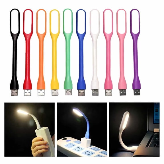 USB LED Light Lamp for Power Bank (10 PCS) Portable Eye Care Mini Night Light with Flexible Arm, USB Gooseneck Reading Lamps Book Light,Compatible for Desktop, Notebook Laptop（10 colors）