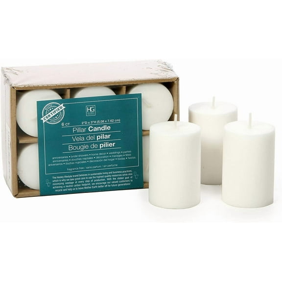 Hosley Set of 6, 3 inch High, White Unscented Pillar Candles