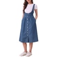 thumbnail image 2 of Vestido de tirantes INSPIRE CHIC para mujer con botones en la parte delantera, vestido midi de mezclilla con cuello en U y bolsillos S azul, 2 of 6