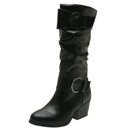 

nsendm Biker Boots for Women Wide Calf Fashion Women Square Heels Artificial Rubber Boots Women Size 9 Wide Calf Black 7.5
