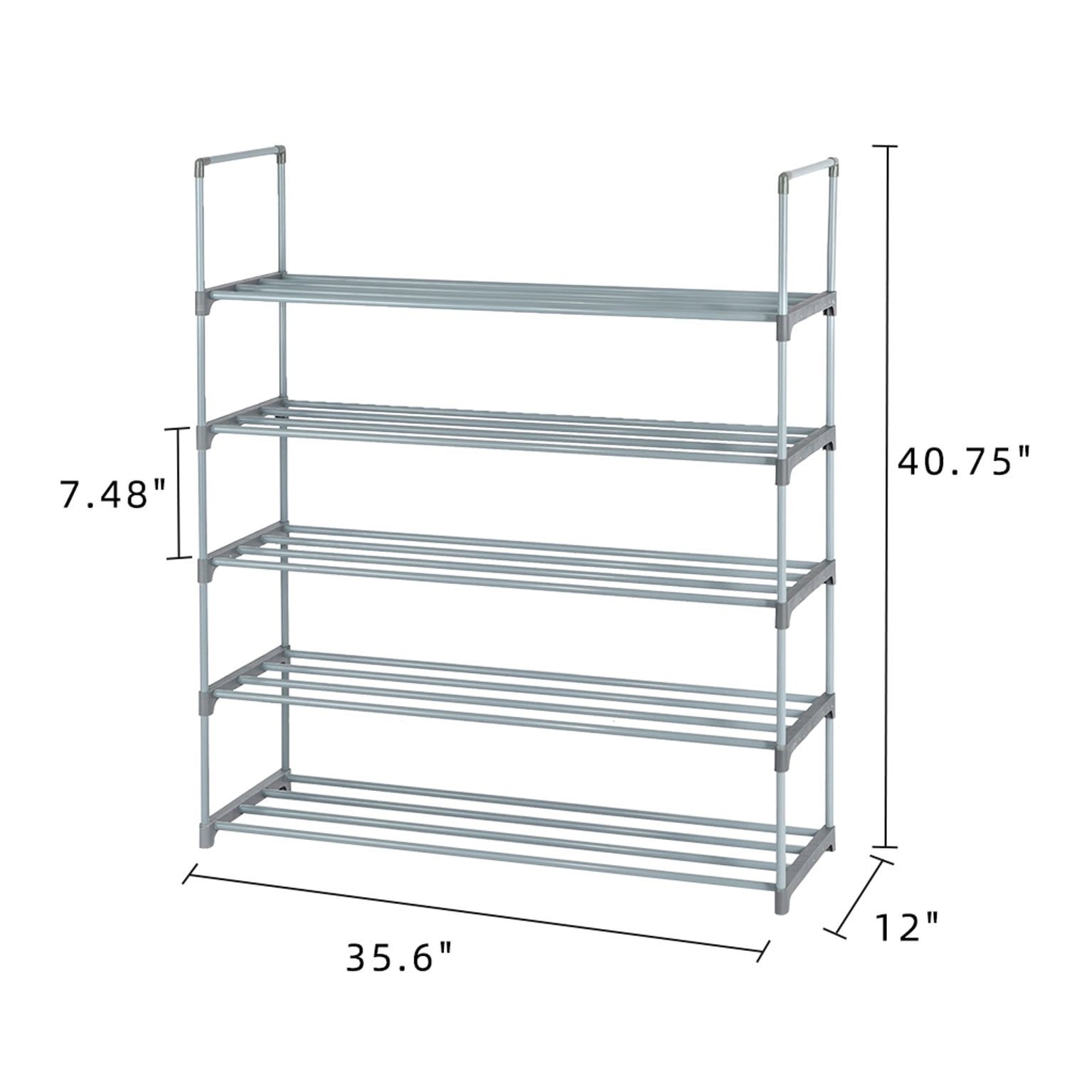 Apicizon 5-Tier Metal Shoe Rack for Up to 25 Pairs Shoe Organizer with Angle from Slant to Flat, Stackable Shoe Storage Shelves with Stable Iron