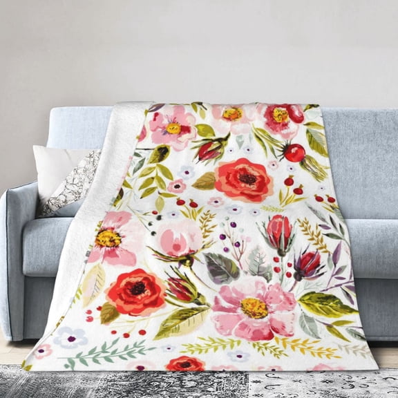 Wildflowers Floral Throw Blanket Botanical Floral Printed Blanket Super Soft Flannel Throw Blankets Lightweight Fluffy Plush Fuzzy Bed Blankets for Bedding Sofa 50x40