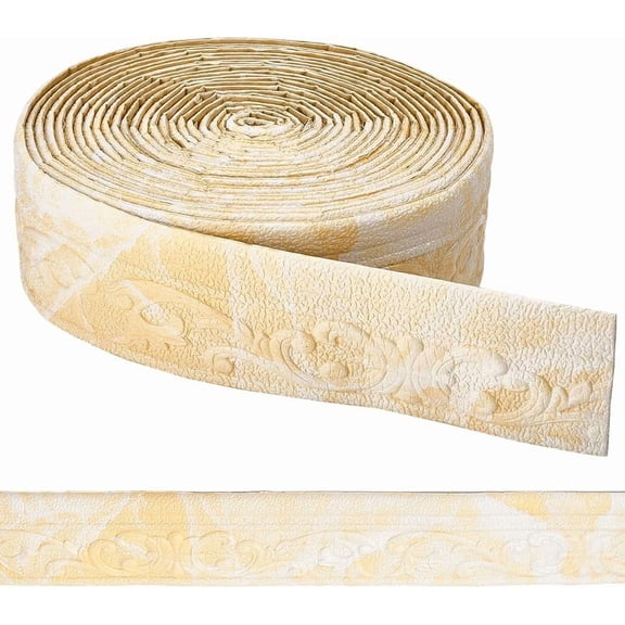 393.7in/10m Molding Trim Yellow White Peel and Stick Flexible Vintage 3D Foam Self Adhesive Wallpaper Border Mirror Frame Edging Sticker for Wall Ceiling Home Kitchen Office Decor Moccasin