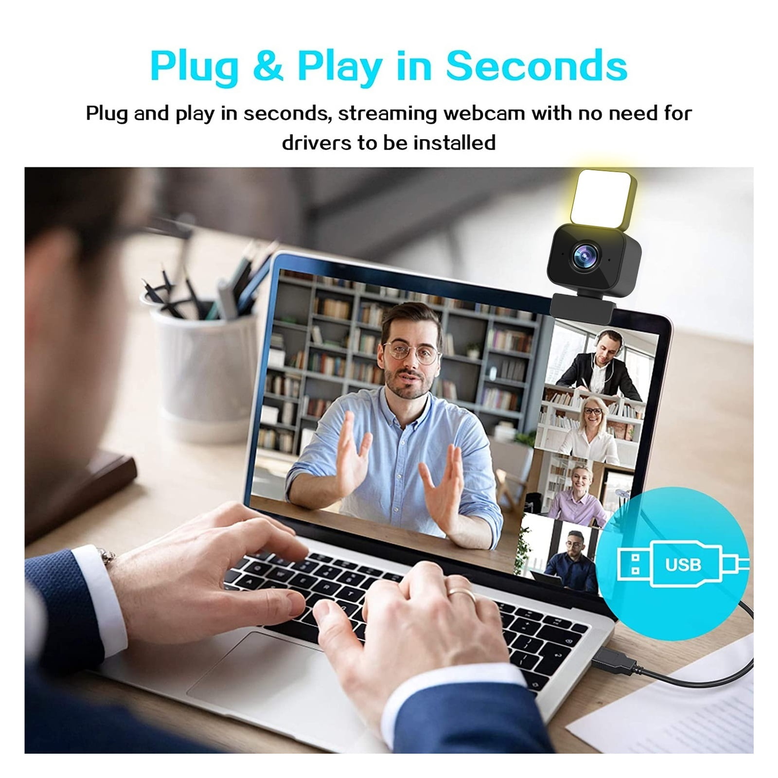 Webcam HD 1080P With Ring Light And Tripod Webcam Cover 3 Colors Brightness Adjustable For Conferencing, Live Streaming, Recording ,HD Video