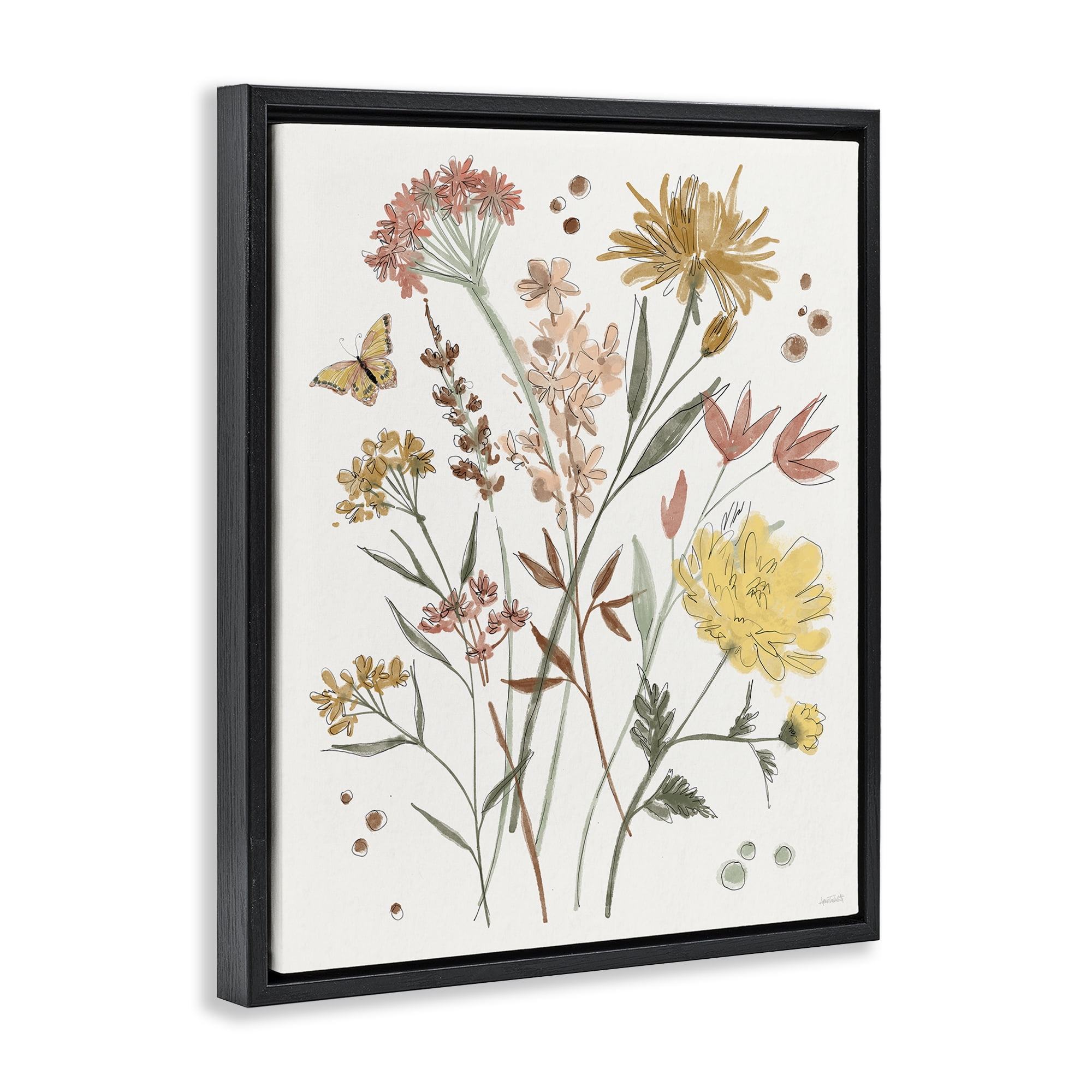 Stupell Industries Full Bloom Wildflowers Plants & Flowers Painting Black Floater Framed Canvas Art Print Wall Art, 17 x 21