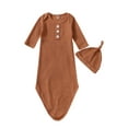 thumbnail image 1 of xiaxaixu Baby’s Fashion Solid Color Waffle Button Swaddle and Hat Set, 1 of 9