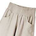 thumbnail image 6 of Miluxas Ladies' Trendy Wide Leg Lantern Pants with Pockets Solid Smoked High Waist Loose Fit Trousers Summer Outfits Boho Beach Wear Beige, 6 of 8