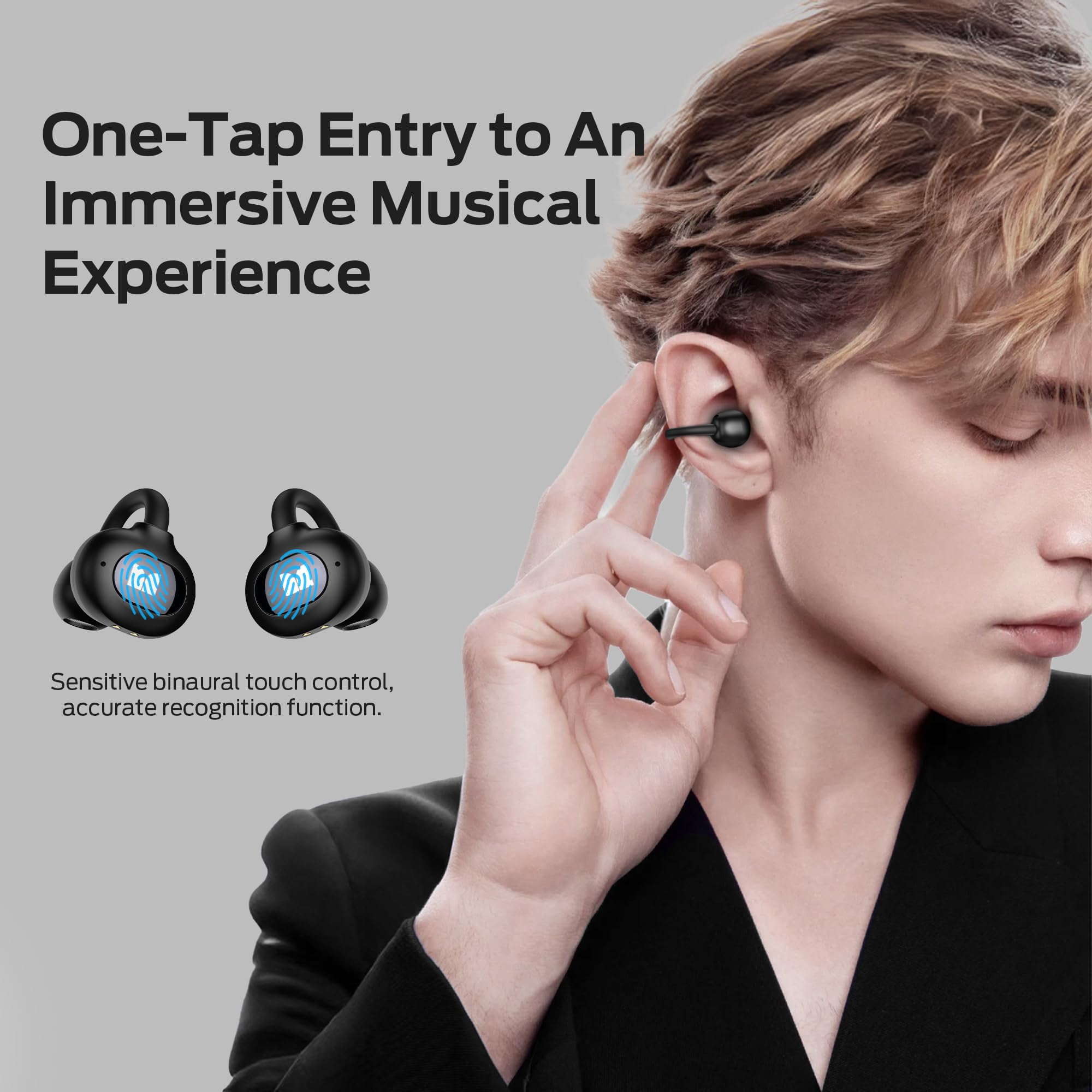 Monster Open Ear Earbuds, Bluetooth 6.0 Earphones Stereo Sound, Open Ear Clip Wireless Earbuds 40 Hours Playback, with Smart Digital Display Design, Touch Control, IPX6 Waterproof