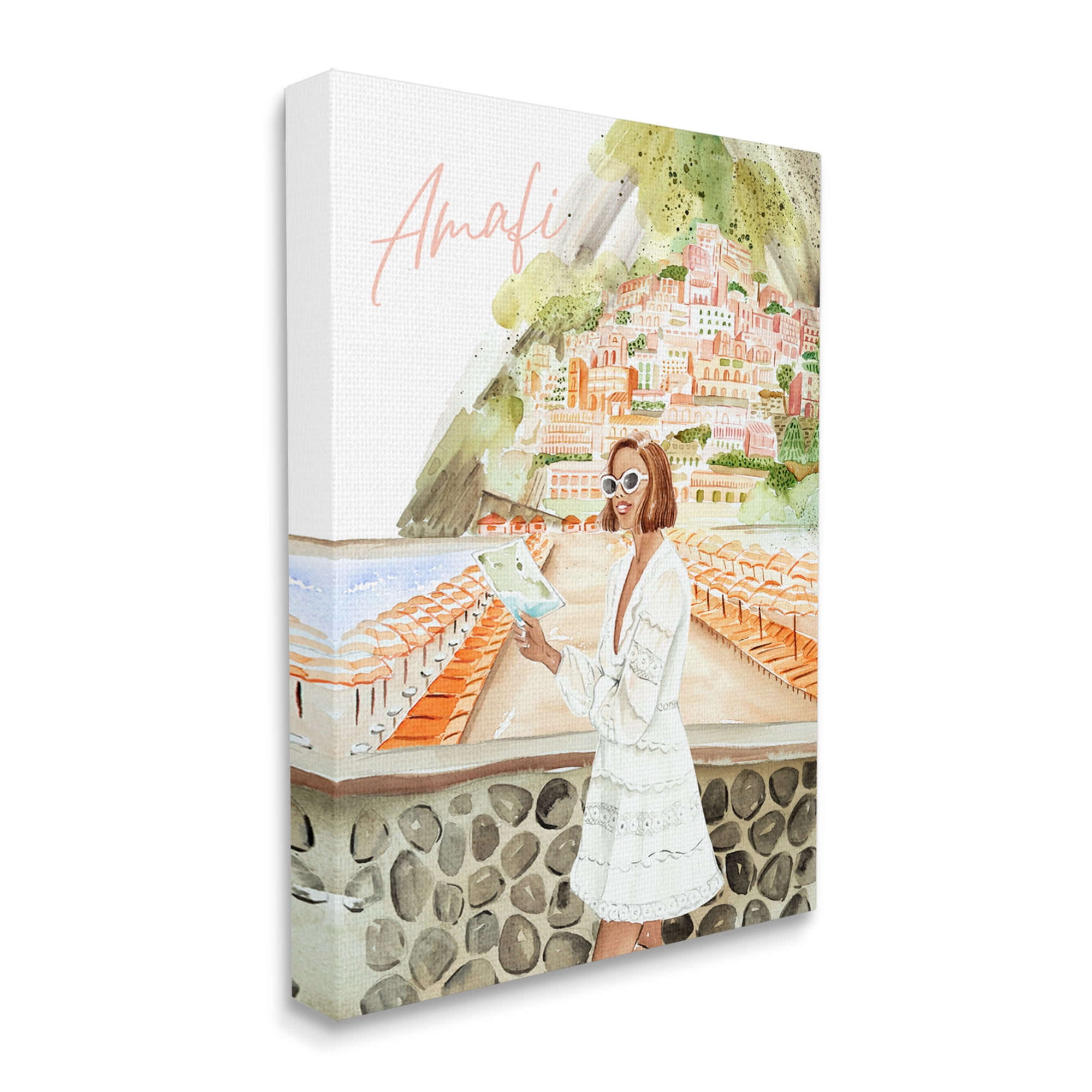 Stupell Industries Girl at Amalfi Coast Nature Painting Gallery Wrapped Canvas Print Wall Art, 30 x 40