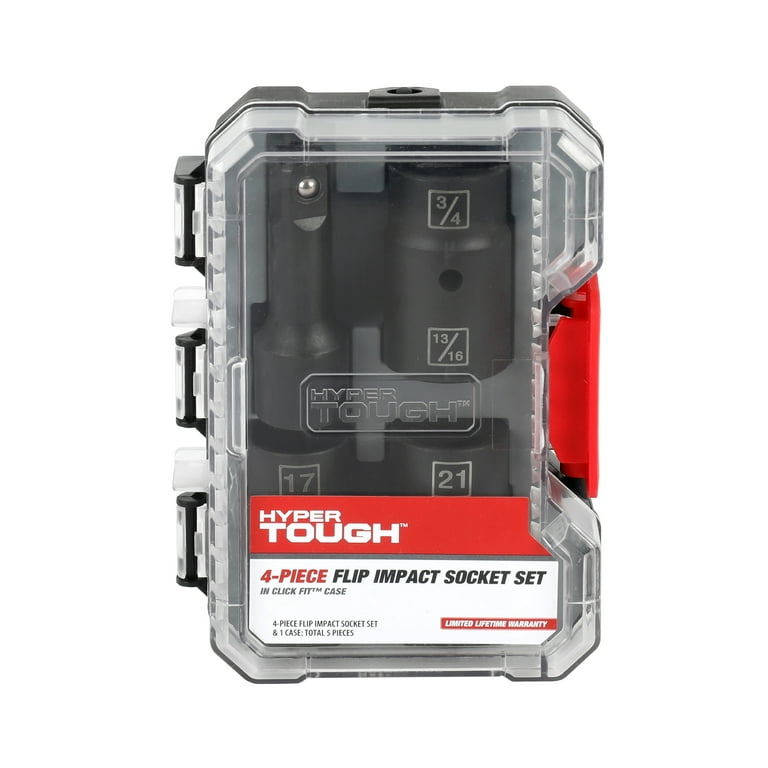 Hyper Tough Impact Socket Set 4-Piece 1/2 inch Cr-Mo Steel with 6