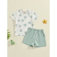 thumbnail image 4 of Aojekbee Little Boys Summer Shorts Sets Short Sleeve Tree Print Tops and Drawstring Shorts Sets, 4 of 10