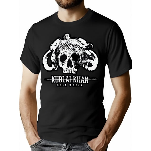 Camiseta gráfica vintage "Kubail Khan" para hombre. Camiseta informal negra de manga corta con diseño de calavera de cabra. Poliéster. Lavable a máquina. Regalo perfecto de verano.