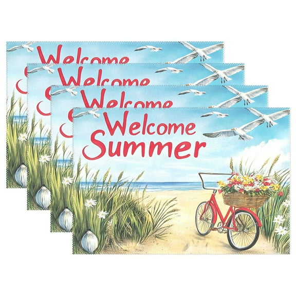 Ryvnso Placemats Set of 4 Welcome Summer Beach Dining Mats Heat-Resistant Non-Slip Washable Table Mat