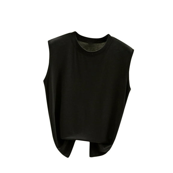 WREESH Womens Crew Neck Tank Tops Summer Sleeveless Thin T-Shirts Casual Solid Color Loose Fit Basic Blouses Black