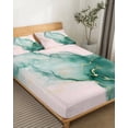 thumbnail image 3 of 4 Piece King Sheet Set Marble Green Sheets Set for King Size Bed, Breathable Soft Microfiber Bed Sheets Cooling Pink Gold Modern Foil Glitter Wavy Art Fitted Sheet Deep Pocket, Pillowcases, 3 of 7