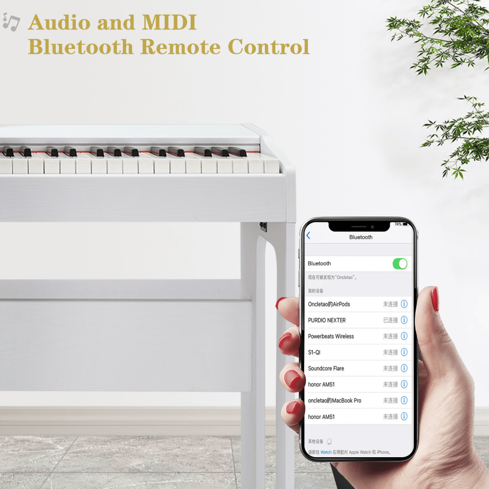 Tcbosik 88 Key Full-Weighted Keyboard with Furniture Stand and Headphone, Portable Piano with Power Adapter and Triple Pedals, White