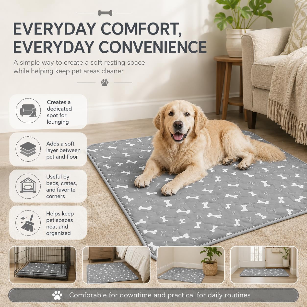 NovaPaw Washable Puppy Pee Pads, Reusable Dog Training Pads with Ultra Absorbent Multi-Layer Design, Leakproof Non-Slip Pet Potty Pads for Puppies, Dogs, Cats, Crates and Indoor Use(M:23.6*15.7in)
