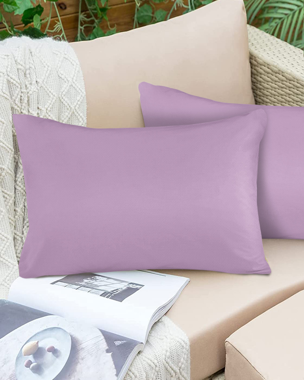 Outdoor Waterproof Throw Pillow Covers Set of 2 Lavender Decorative Pillowcases Lumbar Outdoor Pillows Cushion Case 20x12 Inch Solid Purple Color Patio Pillows for Couch Sofa Bed Garden