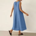 thumbnail image 4 of Vestido Corto para Mujeres Moda de Verano Sólido Cuello en V sin Mangas Bolsillo Plisado Vestido Casual Diario, 4 of 6