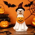 thumbnail image 2 of Homellea Halloween Ghost Dog Figurine, 7.87 Inch White Resin Dog Statue with Witch Hat and Jack O Lantern Pumpkin Bucket for Tabletop, Shelf, Mantel, Bar, Home and Party Decor, 2 of 6
