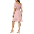 thumbnail image 3 of Unique Bargains Femmes d'Été Robes Cou Carré Puff Manches Courtes Smocked Dos Volants une Ligne Casual Mini Robe Rose M, 3 of 6