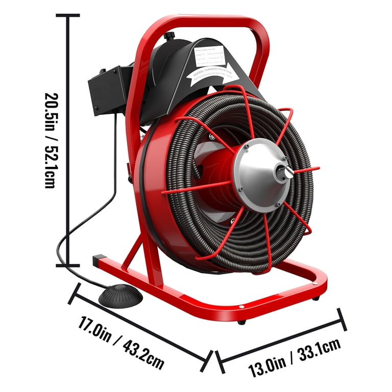 Zstar 75 Ft Electric Drain Cleaner Machine - 1/2 Inch Auger Snake With 4 Cutters, Foot Switch, For 1-4 Inch Pipes