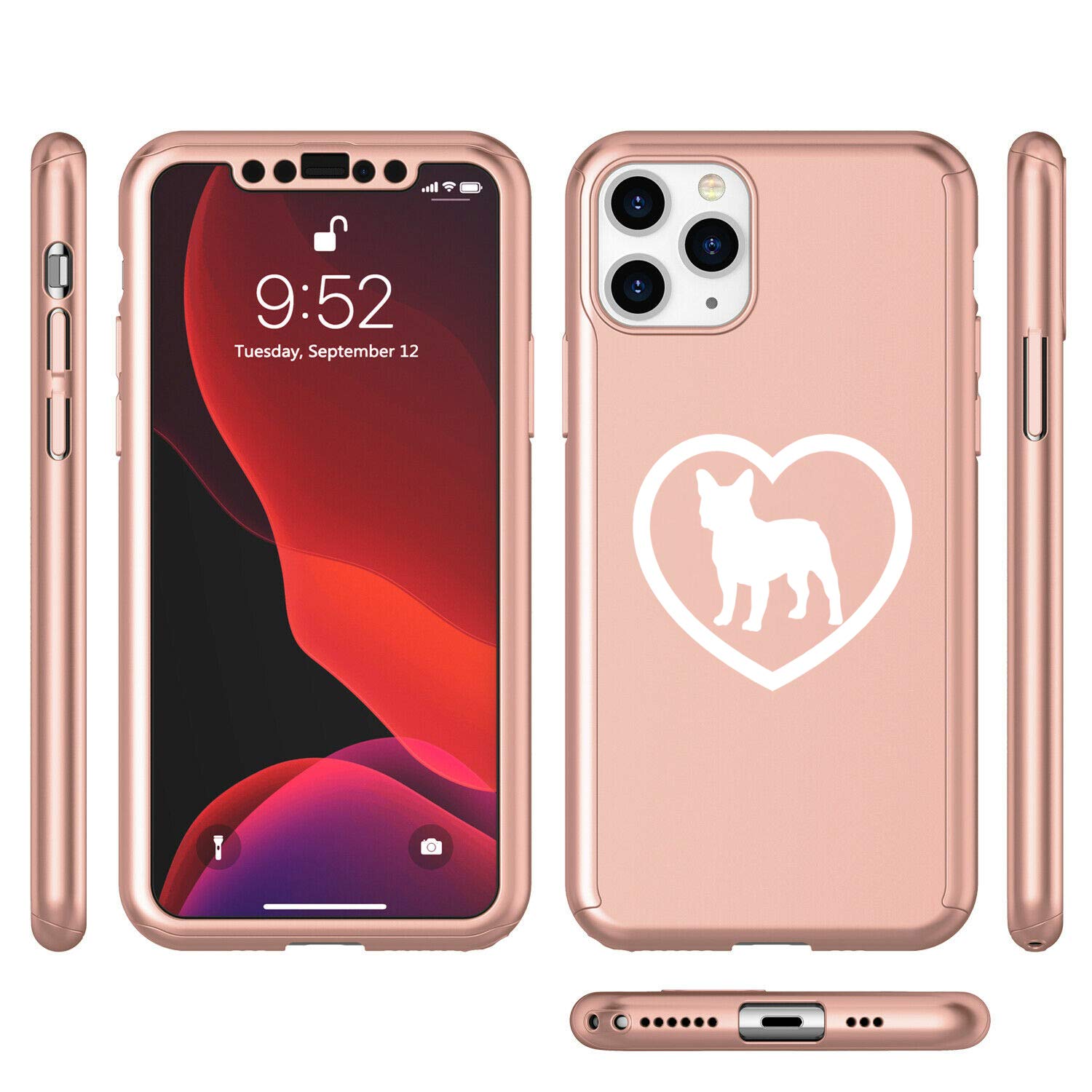 360 Full Body Thin Slim Hard Case Cover Tempered Glass Screen Protector For Apple Iphone French Bulldog Heart Rose Gold For Apple Iphone 11 Pro Walmart Com