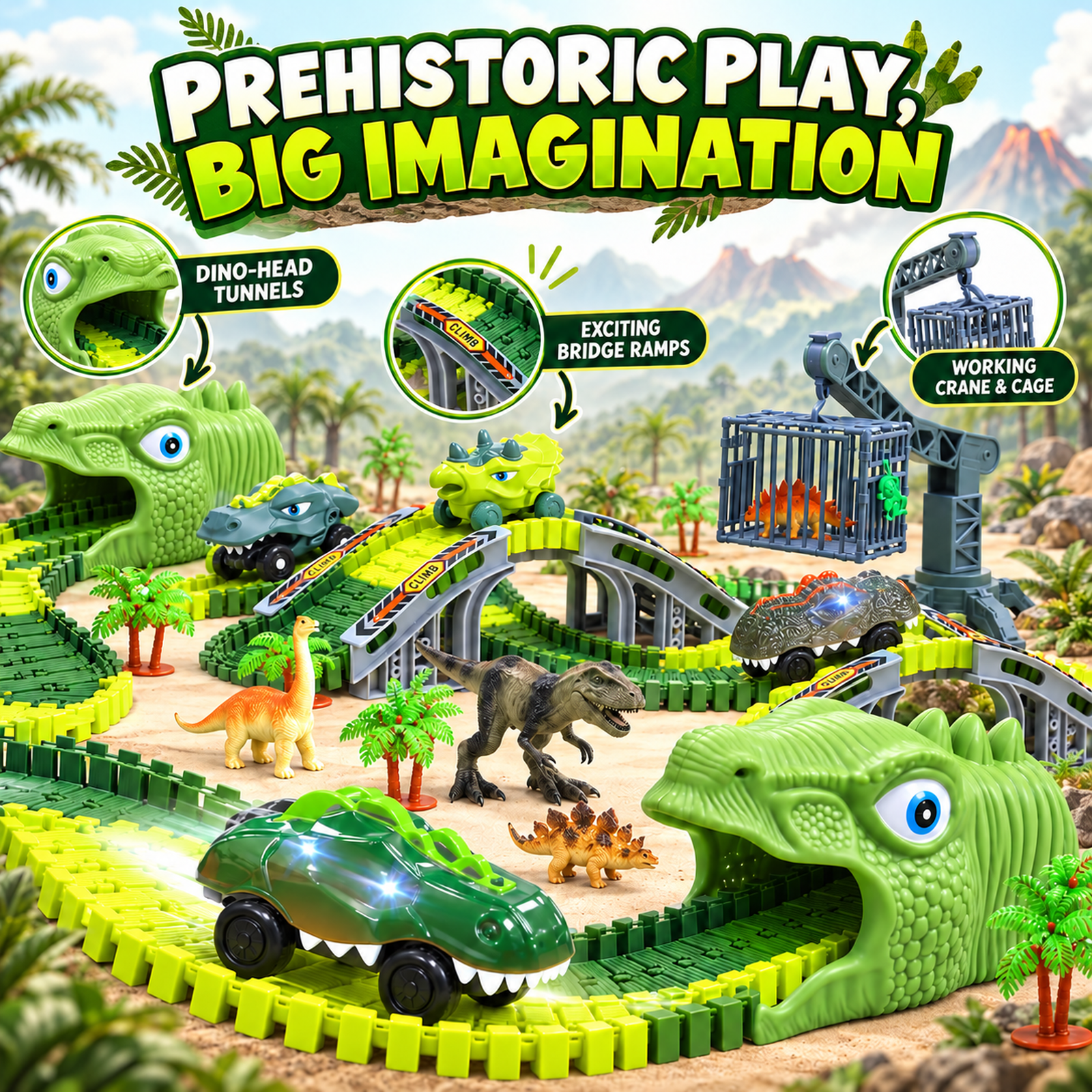 WEFONE Dinosaur Race Track Set 277-Piece Building Kit photo 5