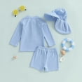 thumbnail image 4 of WAYUTE Toddler Baby Boys Long Sleeve Swimsuit Striped Rash Guard Trunks Bathing Suit Swimwear with Hat 3 Piece Water Activities, 4 of 7