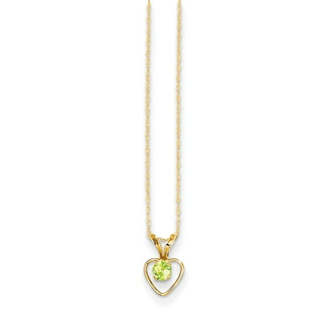 - 14kt Yellow Gold 3mm Green Peridot Heart Birthstone Chain Necklace Pendant Charm Kid Fine Jewelry Ideal Gifts For Women Gift Set From Heart