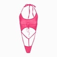 thumbnail image 4 of HCNTES Women's See Through Mesh Bodysuit Tie Backless High Cut String Halter Lingerie (Hot Pink,XXL), 4 of 5