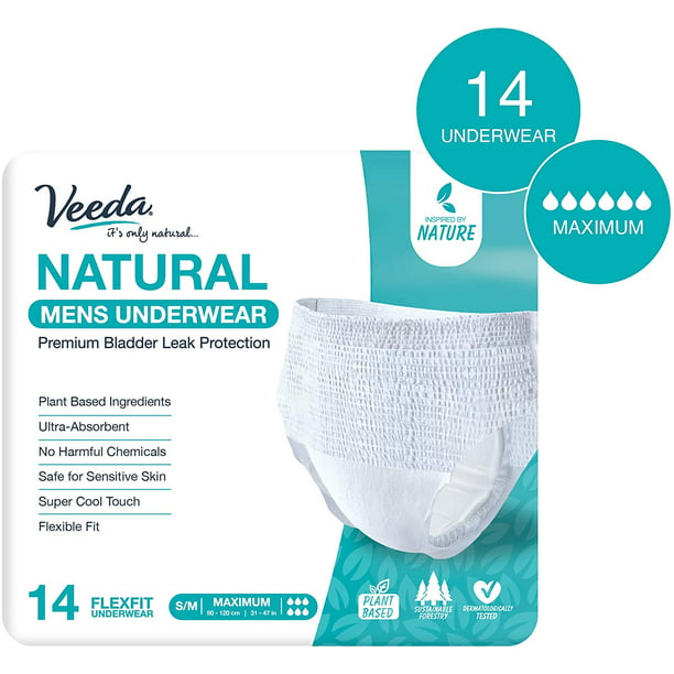 Veeda Natural Premium Incontinence Underwear for Men, for Bladder ...