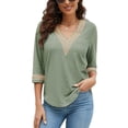 thumbnail image 3 of Women's Summer Tops Short Sleeve V Neck TShirt Casual Loose Tunic Blouse Tee Tops Light Green XL, 3 of 5